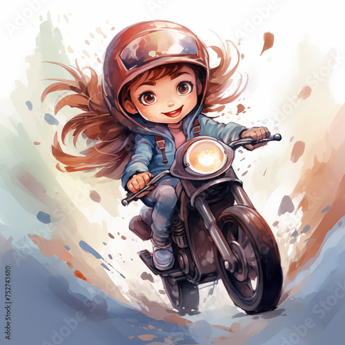 pastel watercolor cartoon pictures little boy driving a motorcycle
