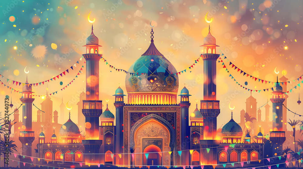 Ramadan Kareem, Decoration of Mosque, Eid ul Fitr, Eid Al Adha, Islamic Festival, Islamic Celebration. world religious day, Generative Ai - obrazy, fototapety, plakaty 