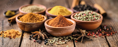 Assorted Spices in Bowls on Wooden Table