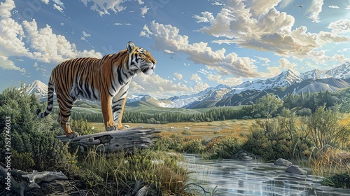 living canvases A tiger is standing in a pond and the water is blue.ai generative