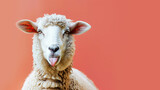 The funny sheep on orange background. An optimistic concept.