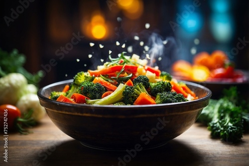 Capturing the essence of comfort food, this steamy bowl of stir-fried vegetables is both appetizing and inviting