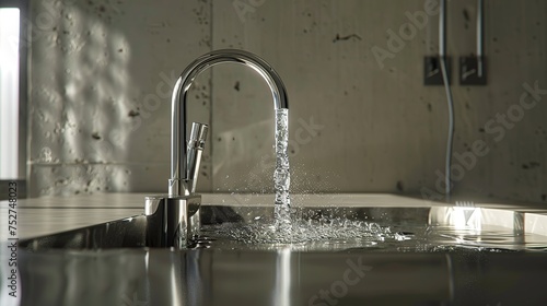 Water is pouring from the tap in the kitchen in the bathroom problems of lack of clean water