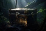 Treasure chest in the forest. Dark fantasy concept.