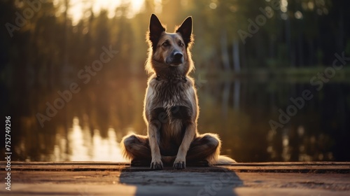 Dog sitting and meditating.