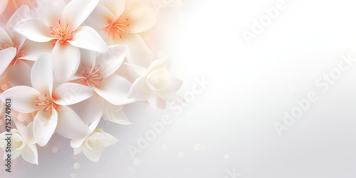 White flowers and leaves paper texture on a white background with space to type a massage 