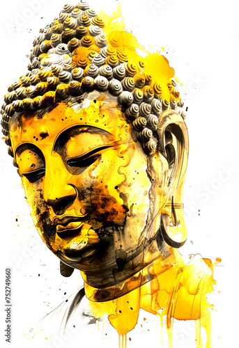 Watercolor style Buddha portrait isolated on transparent background. PNG