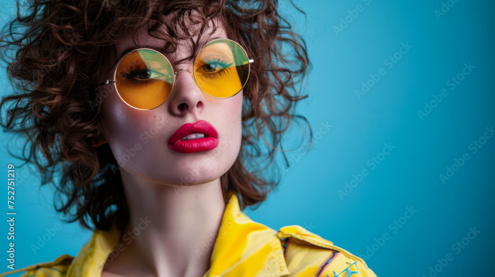 Fototapeta premium Portrait of a young woman from the 80s isolated from the background