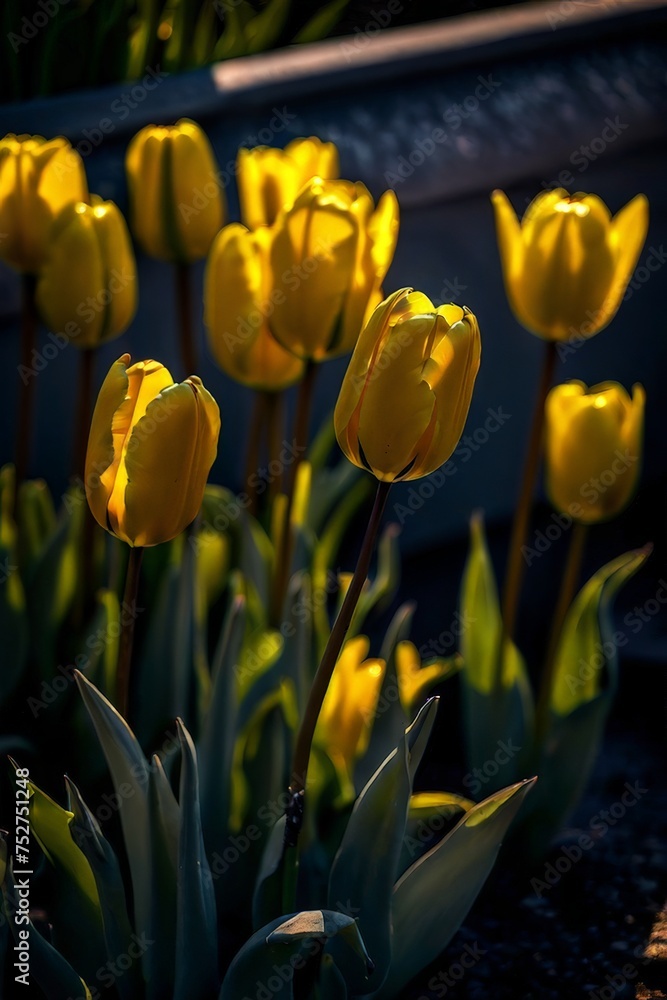 Backlit yellow flowers in bloom at the Skagit tulip festival Backlit yellow flowers in bloom at the Skagit tulip festival