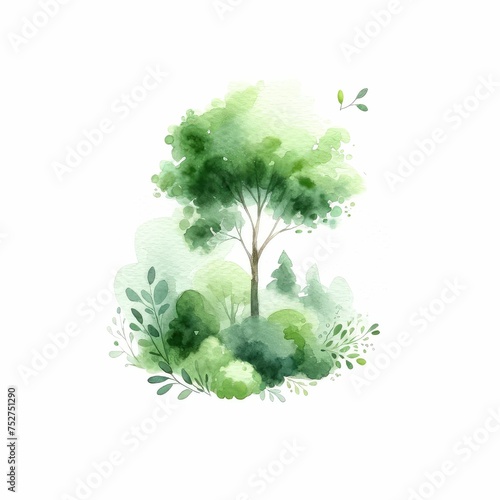 Lush greenery in a summer forest. watercolor illustration  A forest in watercolor clipart  beautiful green spring landscape.