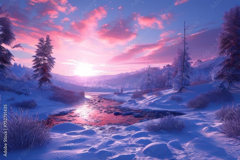 breathtaking view of a forest covered with snow during sunset in norway breathtaking view of a forest covered with snow during sunset in norway