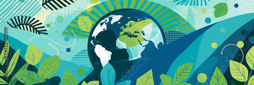 illustration of modern and eco-friendly Earth Day posters with geometric patterns and natural elements. 