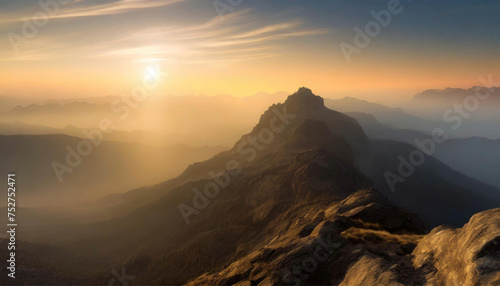 The beauty of the view at sunrise on top of a mountain