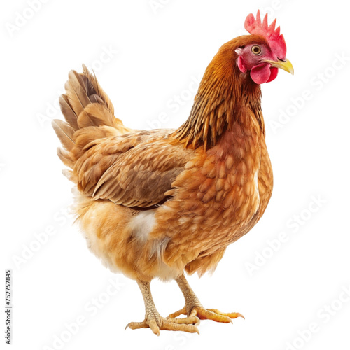 Full body of brown rooster standing isolated on Transparent background.