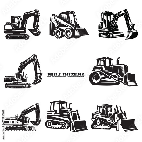 Wallpaper Mural Bulldozer silhouette vector illustrations set Torontodigital.ca