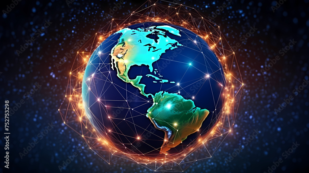 Digital Earth, network of interconnected globe icons representing global business network Digital Earth, network of interconnected globe icons representing global business network