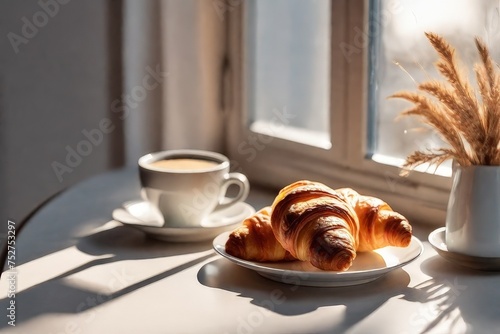 View of a Croissant with coffee cup photo