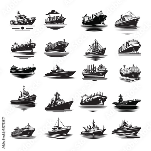  Ship Clipart Silhouette Vector Set
  