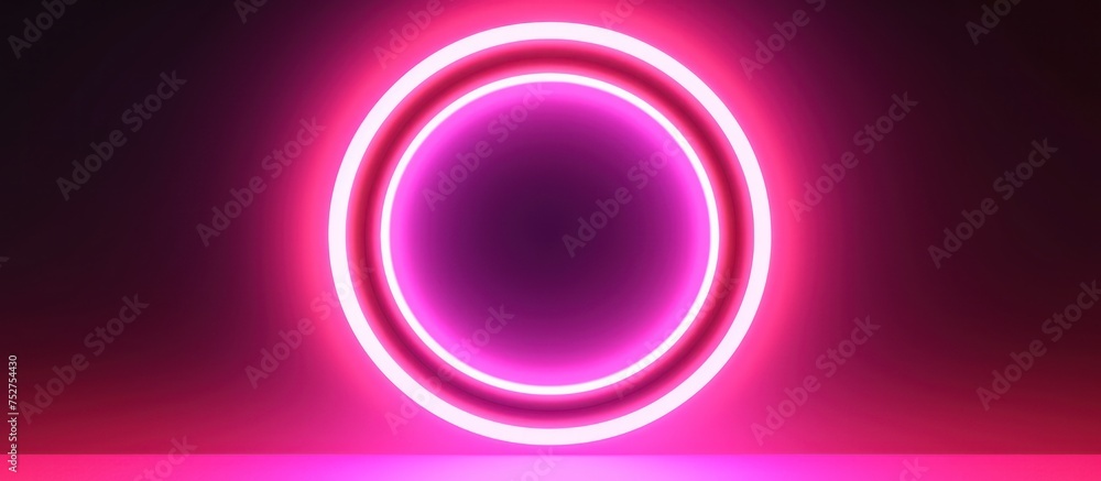 Neon pink lighting round frame. Dark background Vector stock illustration for poster Neon pink lighting round frame. Dark background Vector stock illustration for poster