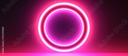 Neon pink lighting round frame. Dark background Vector stock illustration for poster
