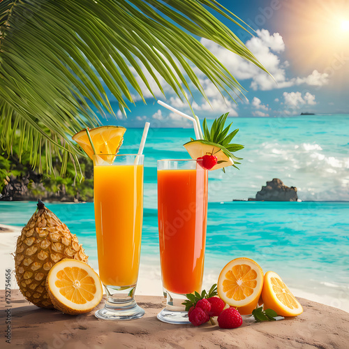 Tropical fresh juices on the beach.