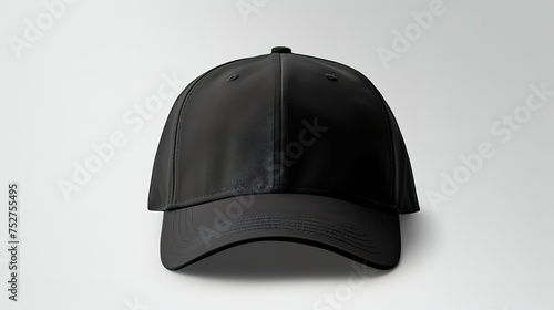 Casual Chic: Black Canvas Baseball Cap Template on White Background photo