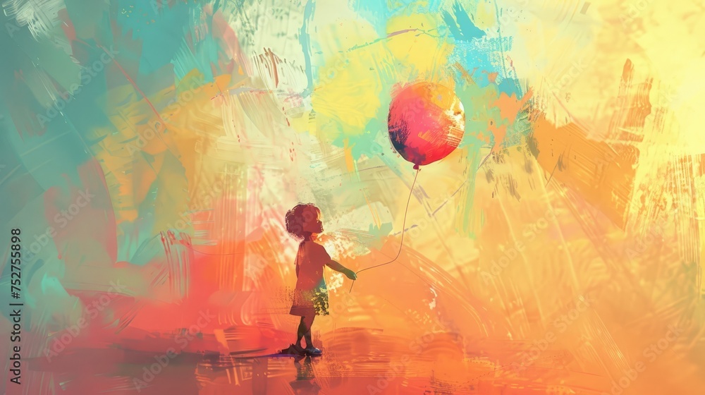 Abstract illustration of a child holding a balloon