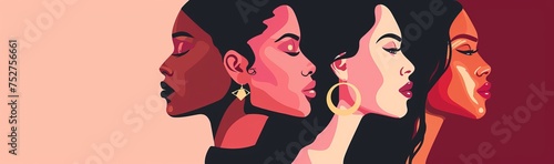 Empowering Feminist Clipart  Women in Saturated Colorism  Light Pink and Dark Crimson Palette  Minimal Retouching  Shaped Canvas  Emotionally Complex  Dark Amber Accents