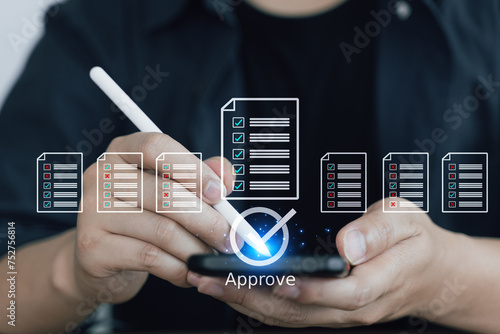 Business people select one Correct data, concept of Data review and data management, Approve data online, Check list data and data quality assurance.