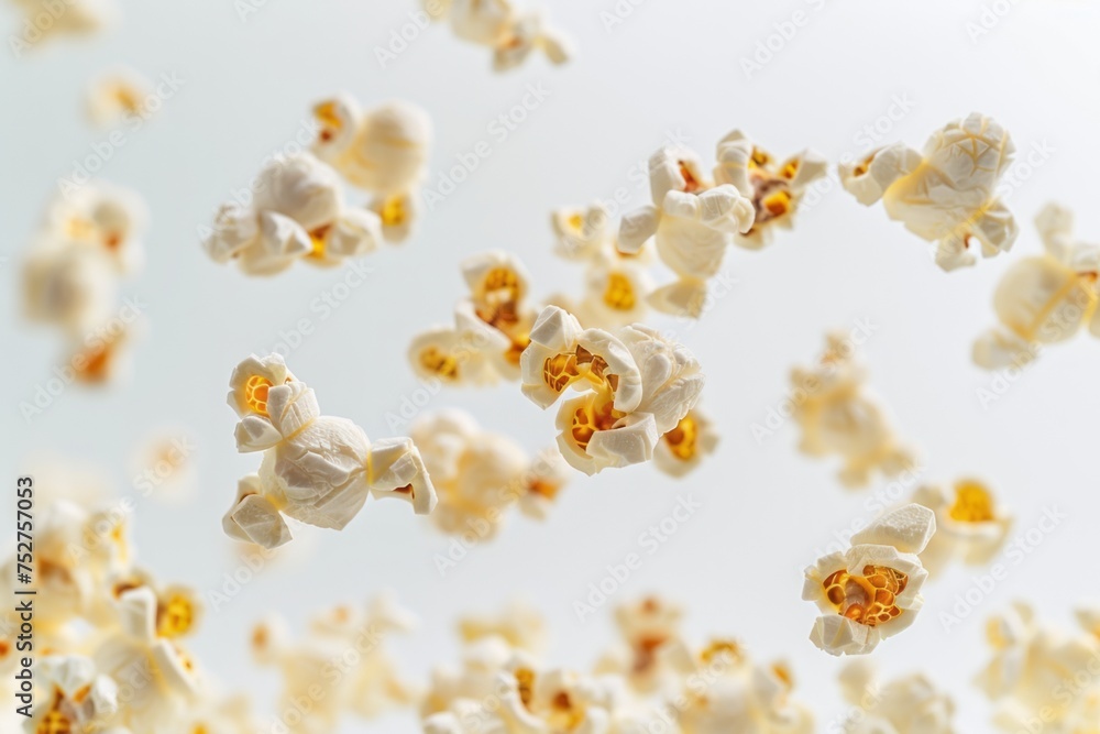 Flying popcorn on a white background. AI generative Flying popcorn on a white background. AI generative