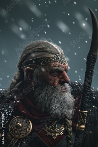 Close-up portrait of a northern Viking. Generative AI