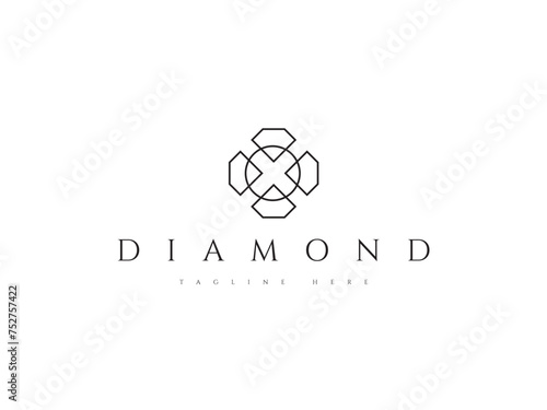 abstract diamond ring line logo design