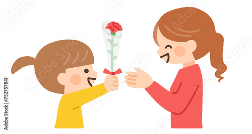 母の日にカーネーションを送る子供のイラスト素材