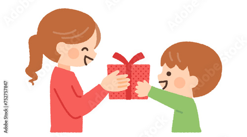 母の日にプレゼントを贈る子供のイラスト素材