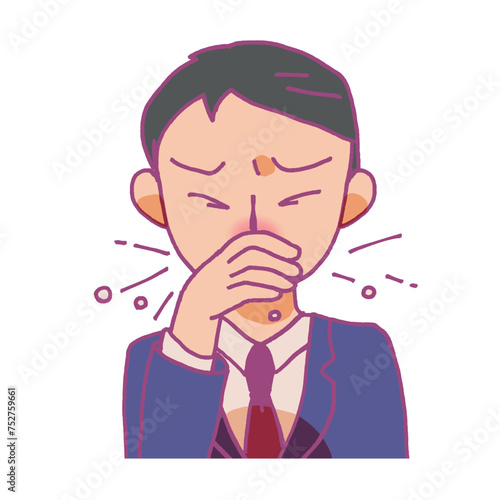 飛沫を押さえる男性のイラスト