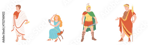 Ancient Roman People Character in Traditional Garment Vector Set