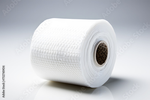 Roll white medical cotton gauze bandage on white background. Medical science equipment. Realistic clipart template pattern.