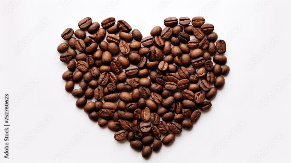 Obraz premium Heartful Aroma: Coffee Beans in Heart Shape on White Background