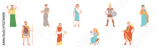 Ancient Roman People Character in Traditional Garment Vector Set