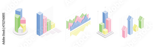 Chart and Graph with Business and Finance Data Analysis Isometric Vector Set