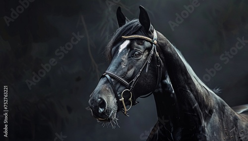 Black Beauty A Stunning Horse with a Golden Bridle Generative AI