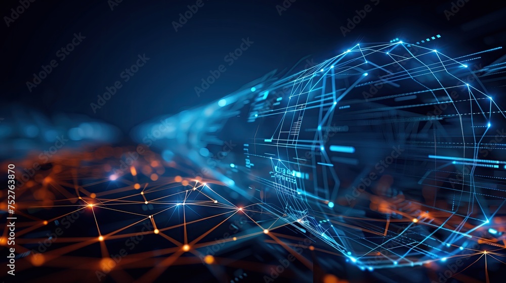 Imaginary network pipeline made of holographic data transfer lines glowing in the dark Imaginary network pipeline made of holographic data transfer lines glowing in the dark