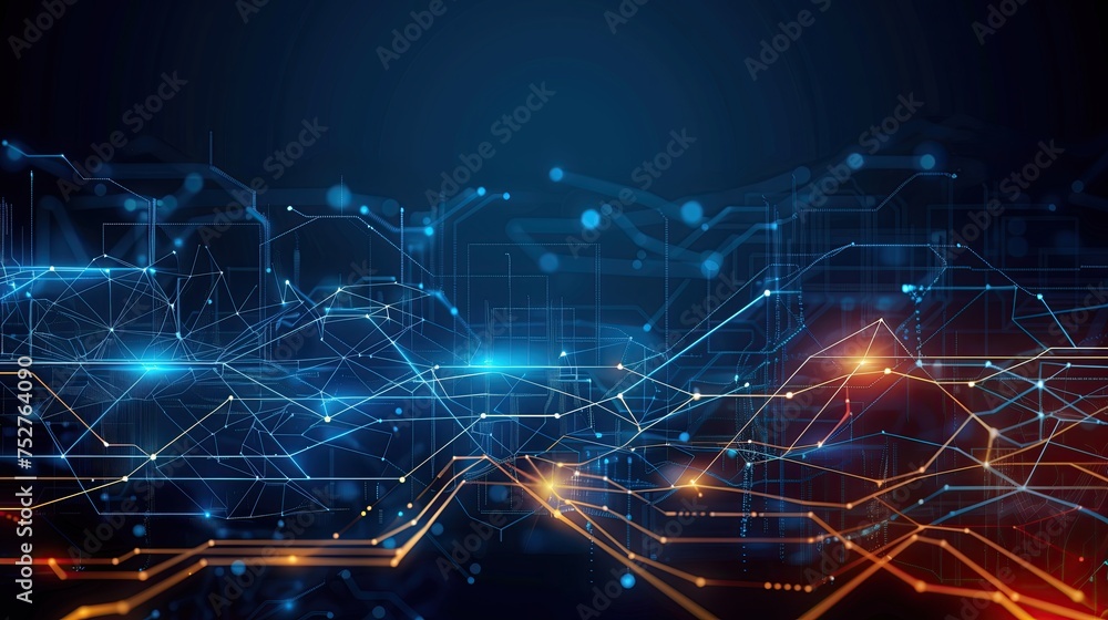 Abstract technology background with colorful connected dots and waves