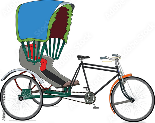 Tricycle rickshaw isolated on a white background colorful vector illustration 