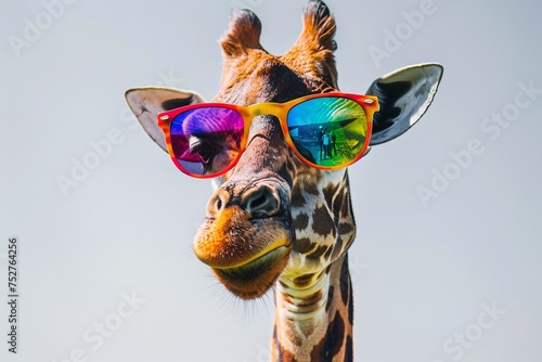 Giraffe in Sunglasses A Cool and Colorful Sight Generative AI