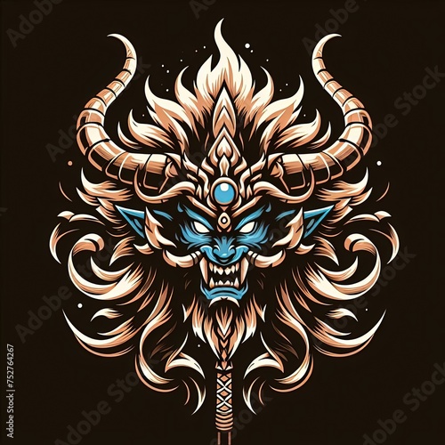 Wallpaper Mural mytical buffalo head vector illustration design on dark background,T Shirt Design template Torontodigital.ca