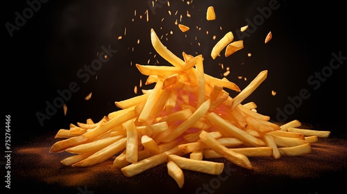 Crispy Delight: Falling French Fries (Potato Fry) Isolated on White photo