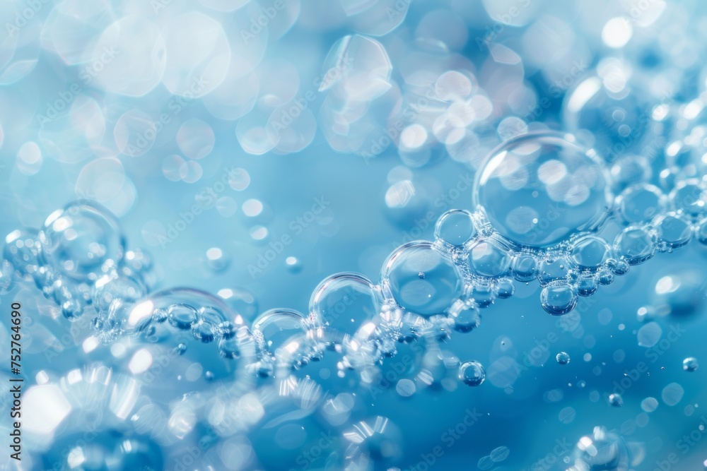 Close-up blue gas bubbles under water. AI generative