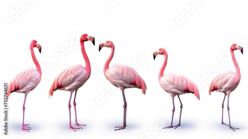 Elegant Flamingo: Set of Flamingo Bird Animal Photos Isolated on White