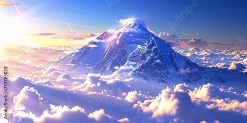 Snowy Mountain Peak in the Sky Generative AI